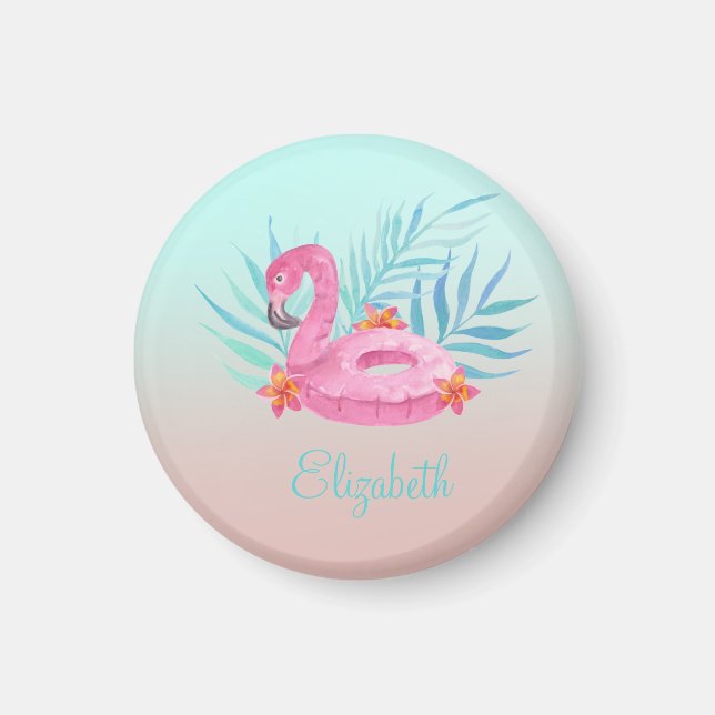 Aimant Flamant Rose Adorable Feuilles de Palmier  (Devant)