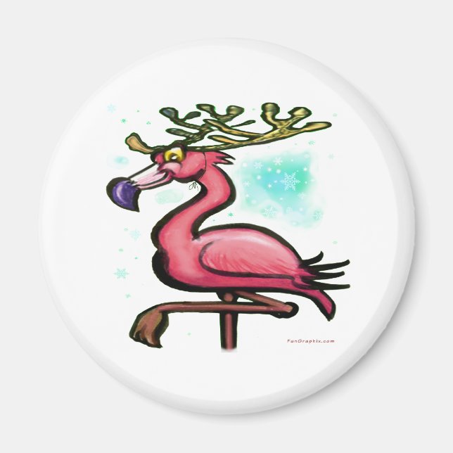 Aimant Flamant rose Christmas Reindeer (Devant)