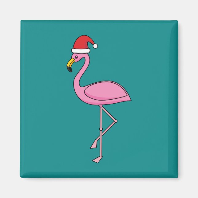 Aimant Flamant rose de Noël avec Santa Hat (Devant)