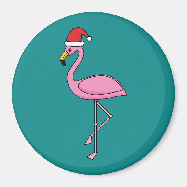 Aimant Flamant rose de Noël avec Santa Hat (Devant)