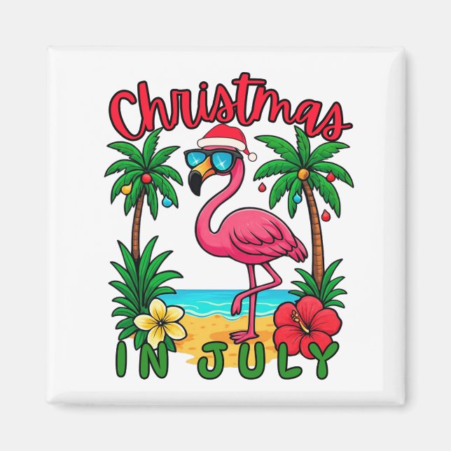 Aimant Flamant rose de Noël en juillet (Devant)