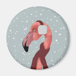 Aimant Flamant rose D'Hiver Cosy Avec Écharpe