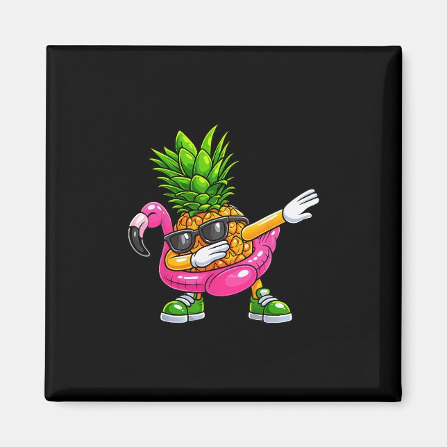 Aimant Flamant rose qui fait dab avec de l'ananas Aloha H (Devant)