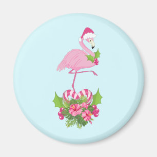 Aimant Flamant rose rose à Santa Hat Noël Whimsical