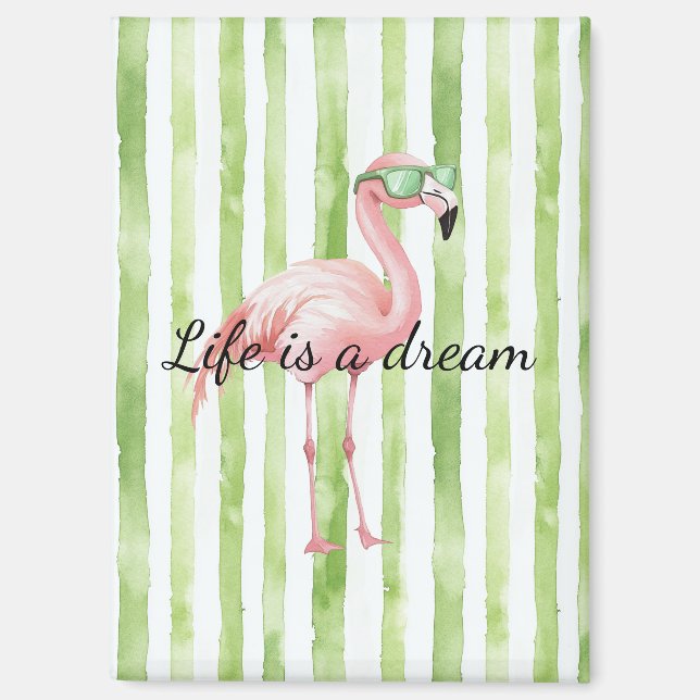 Aimant Flamant rose rose blanc vert (Recto)