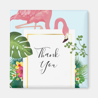 Aimant Flamant rose rose élégant et Merci Feuille tropica