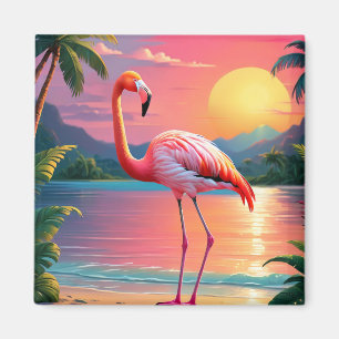Aimant Flamant rose Sunset Tropical Beach