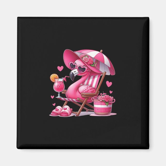 Aimant Flamant Rose Sur Une Chaise Avec Boisson (Devant)