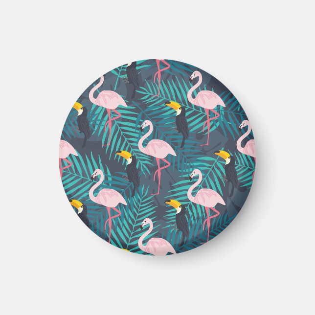 Aimant Flamant rose, toucan : motif de feuilles tropicale (Devant)
