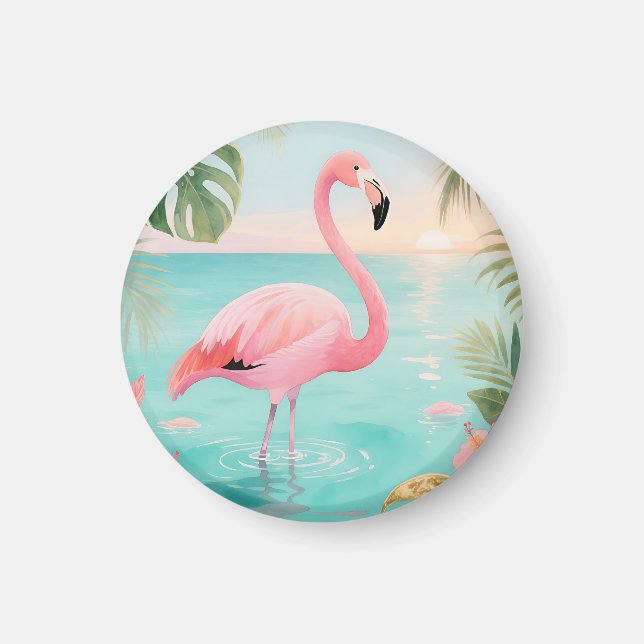 Aimant Flamant Tropical Sunset Aquarelle (Devant)