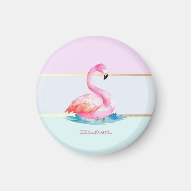 Aimant Flamants roses pastel moderne rayé (Devant)