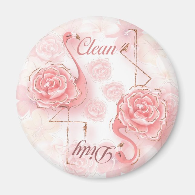 Aimant Flamants roses Rose Roses Sale Lave-vaisselle prop (Devant)