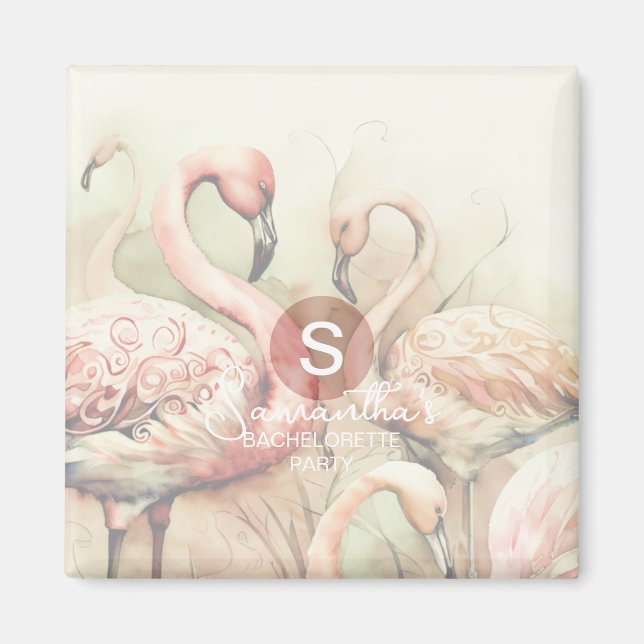Aimant Flamingo Chic Élégant Monogramme Personnalisé (Devant)