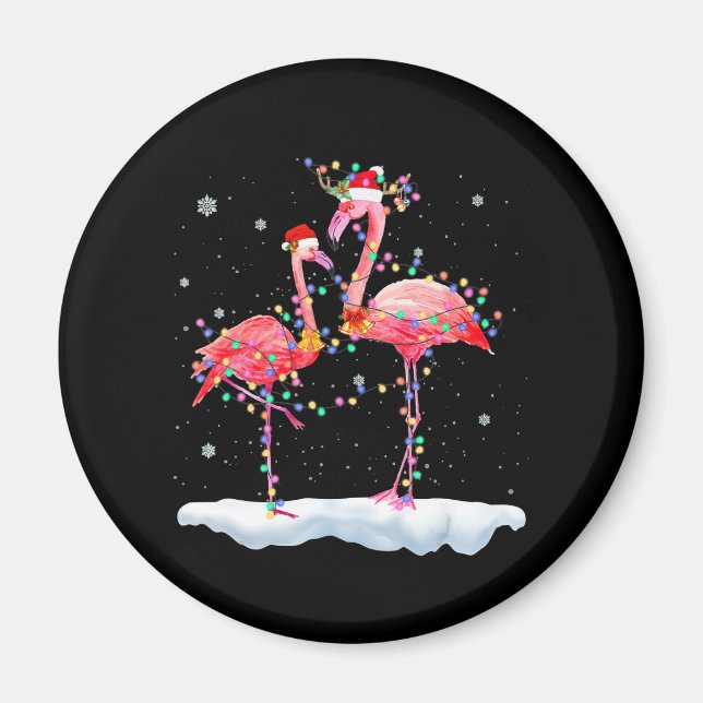 Aimant Flamingo | Flamingo Christmas Tree Santa Hat Xmas (Devant)