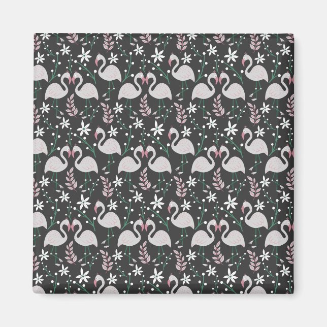 Aimant Flamingo seamless pattern white on dark background (Devant)