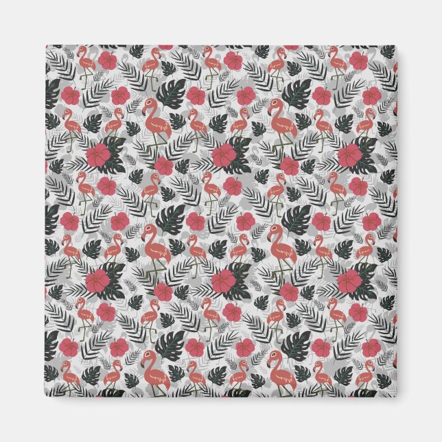 Aimant Flamingo seamless pattern with floral background (Devant)