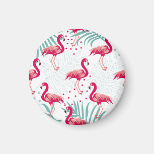 Aimant Flamingo tropical et feuille, motif d'été.
