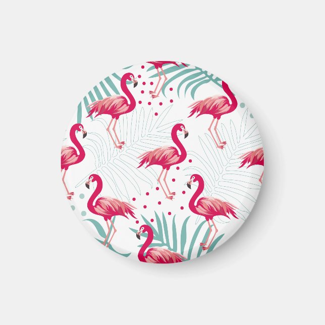 Aimant Flamingo tropical et feuille, motif d'été. (Devant)