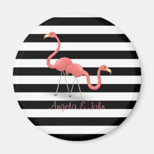 Aimant Flamingos Mignons, Rayures Noires et Blanches Pers