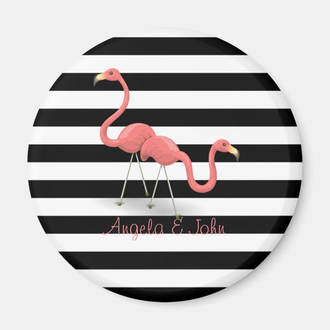 Aimant Flamingos Mignons, Rayures Noires et Blanches Pers (Devant)