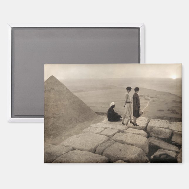 Aimant Flapper Girls Sunrise Khufu Pyramid, Égypte 1920 (Recto/Verso)