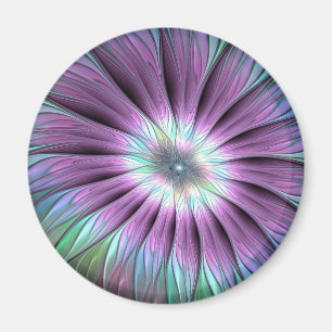 Aimant Fleur Abstraite colorée rose bleu vert fractal