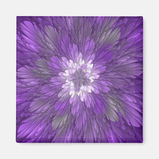 Aimant Fleur abstraite violette psychédélique Art fractal (Devant)