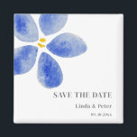Aimant Fleur Aquarelle Bleu Enregistrer La Date Mariage<br><div class="desc">Surprenez vos futurs clients mariages avec cet élégant et moderne enregistrer la date mariage aimant. C'est une façon très créative d'annoncer votre fiançailles. Illustré et dessiné par Patricia Alvarez.</div>