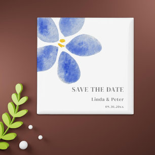 Aimant Fleur Aquarelle Bleu Enregistrer La Date Mariage