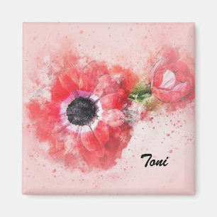 Aimant Fleur aquarelle rose avec bouton floral