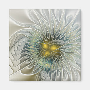 Aimant Fleur argentée dorée Fantastique Art fractal abstr