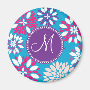 Aimant Fleur blanche rose pourpre de monogramme fait sur