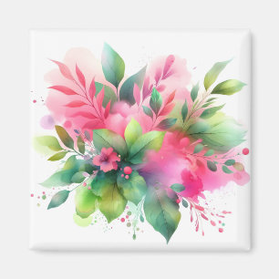 Aimant Fleur botanique aquarelle rose vert