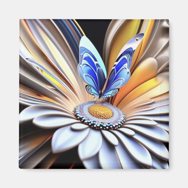 Aimant Fleur colorée 3D et Papillon (Devant)