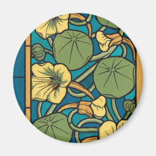 Aimant Fleur de capucine bleu jaune, motif Nouveau