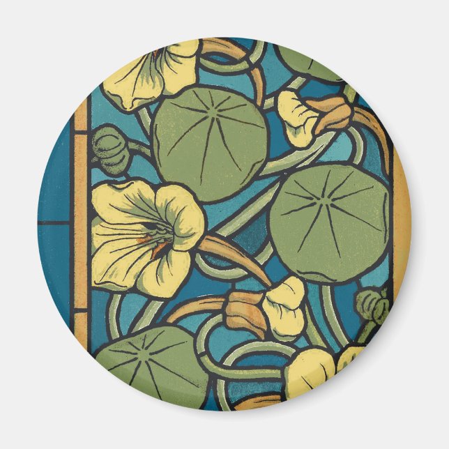 Aimant Fleur de capucine bleu jaune, motif Nouveau (Devant)