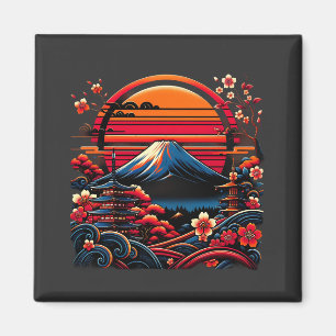 Aimant Fleur de cerisier japonaise vintage Sakura Mont Fu