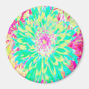 Aimant Fleur de dahlia décorative jaune et magenta