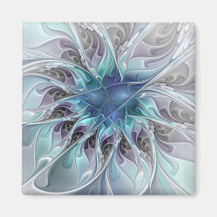 Aimant Fleur de fractale moderne abstraite avec du bleu