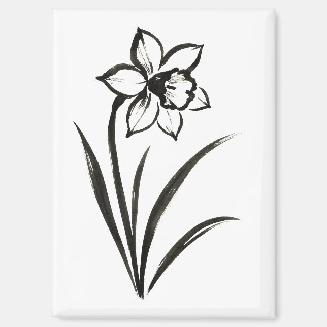 Aimant Fleur de jonquille – Art botanique monochrome sur (Recto)