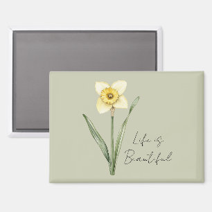 Aimant Fleur de jonquille verte blanche jaune