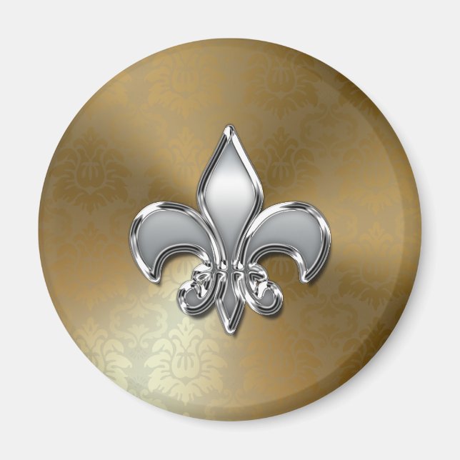 Aimant Fleur-De-Lis Argent sur Damas Or (Devant)