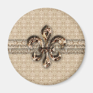 Aimant Fleur de Lis d'or avec motif Damas de crème
