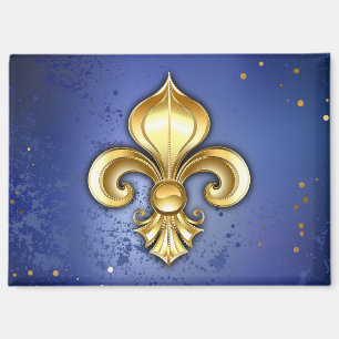 Aimant Fleur de lis dorée sur fond bleu