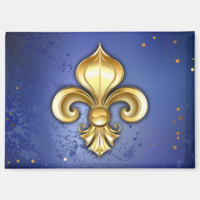 Aimant Fleur de lis dorée sur fond bleu (Recto)