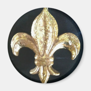 AIMANT FLEUR DE LIS EN OR SUR NOIR