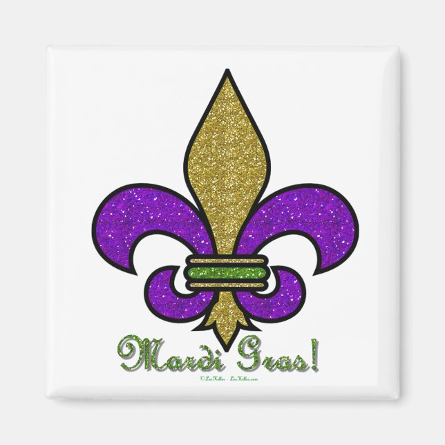 Aimant Fleur De Lis Mardi Gras Coloré (Devant)