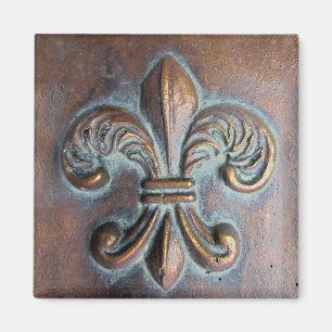 Aimant Fleur De Lis, Revêtement De Cuivre Vieilli Imprimé
