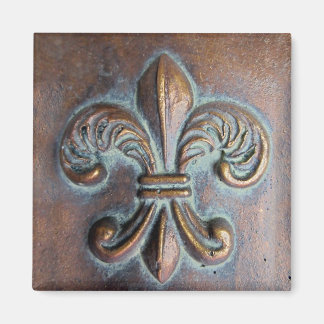 Aimant Fleur De Lis, Revêtement De Cuivre Vieilli Imprimé