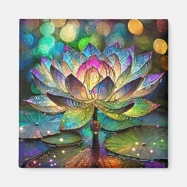 Aimant Fleur de lotus vibrante en verre teinté (Devant)